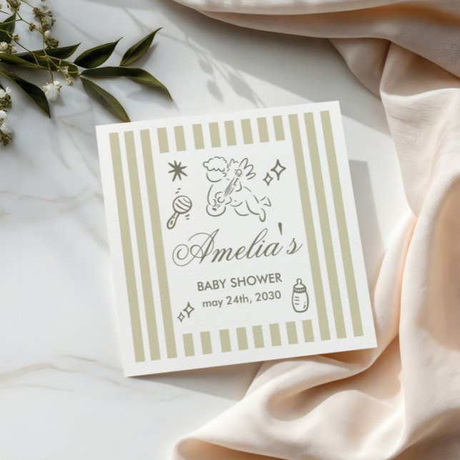 Guardanapo De Papel Gender Neutral doodle cupid Baby Shower Green (Criador carregado)