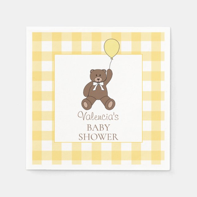 Guardanapo De Papel Gender Neutral Yellow Teddy Bear Baby Shower (Frente)