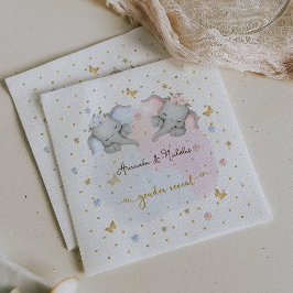 Guardanapo De Papel Gênero Revela Elefante Floral Azul Cor-de-Rosa