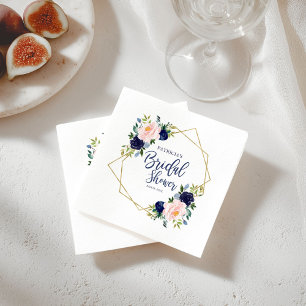 Guardanapo De Papel Geométrico Azul Naval Dourado Floral Chá de Bebê d