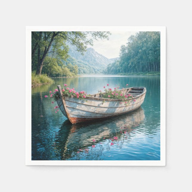 Guardanapo De Papel Gerânios Rosa Em Rowboat Russo (Frente)