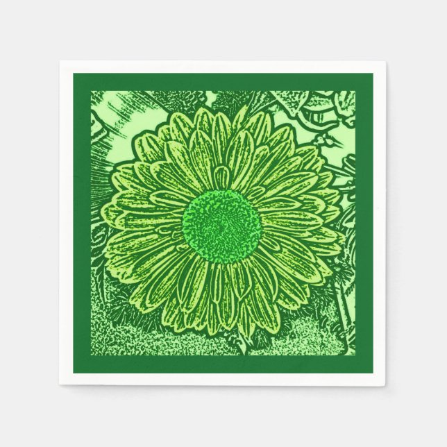 Guardanapo De Papel Gerbera Daisy Block Impressão, Emerald & Verde lim (Frente)