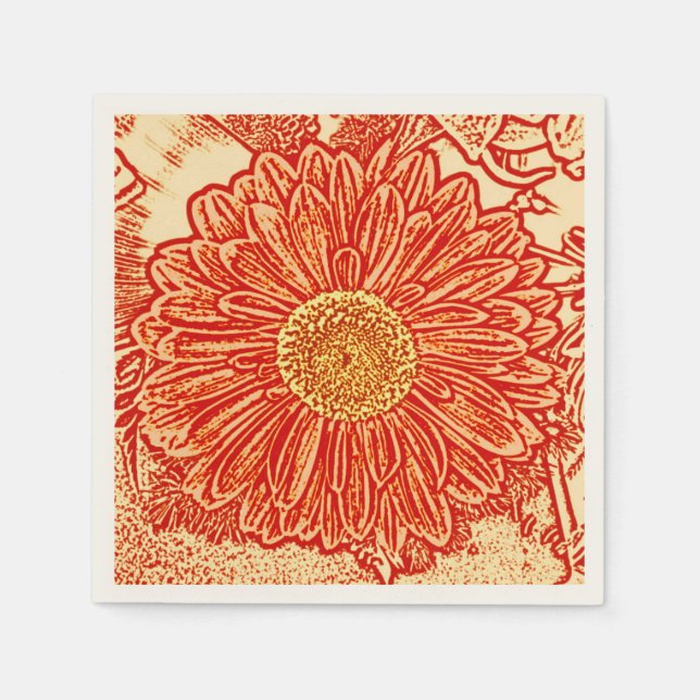 Guardanapo De Papel Gerbera Daisy Block Impressão - laranja-açafrão (Frente)