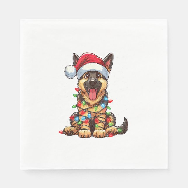 Guardanapo De Papel German shepherd Cachorro Natal Luzes Santa Hat Xma (Frente)