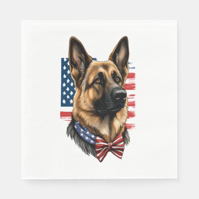 Guardanapo De Papel German shepherd com bandeira americana (Frente)