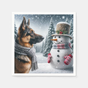 Guardanapo De Papel German shepherd Com Neve Falido