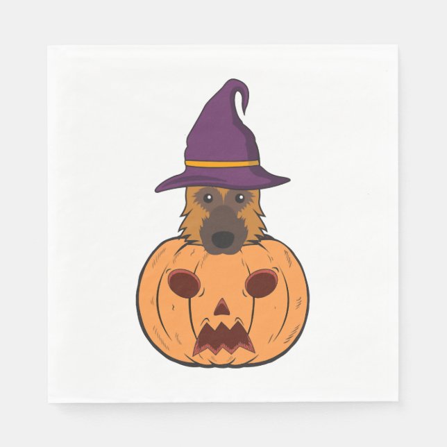 Guardanapo De Papel German shepherd De Halloween Com Chapéu De Bruxa P (Frente)