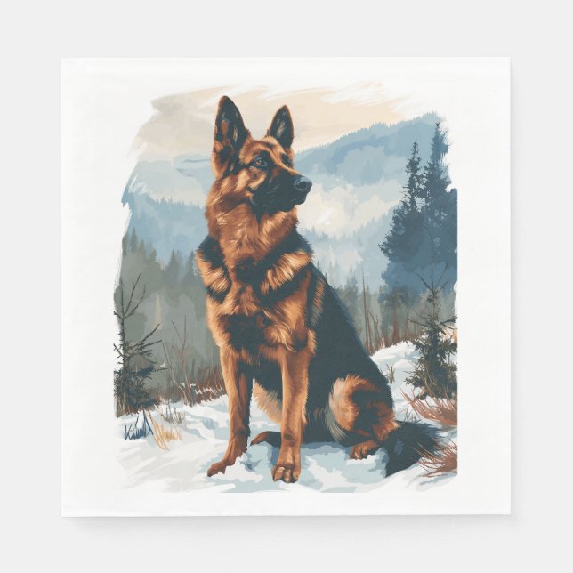 Guardanapo De Papel German shepherd na Wonderland de inverno (Frente)