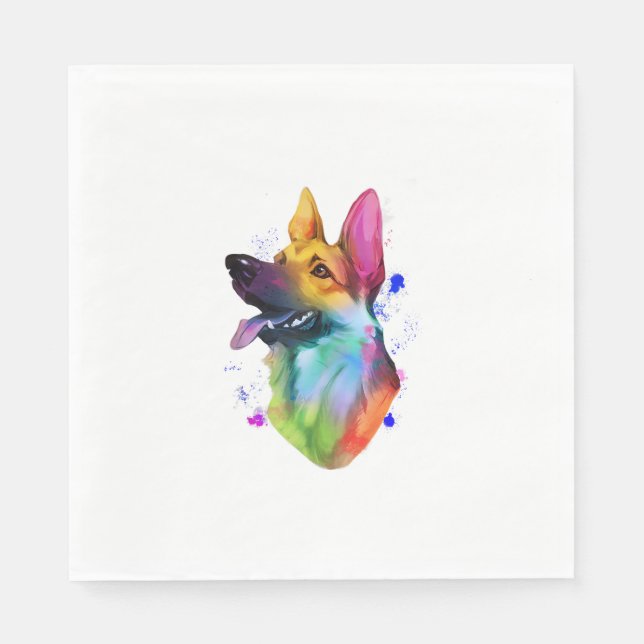 Guardanapo De Papel German shepherd Rainbow Watercolor Paint Splatter (Frente)