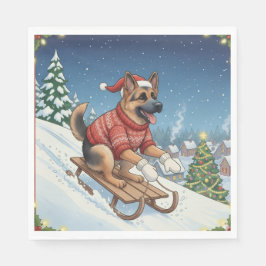 Guardanapo De Papel German Shepherd Sledding, Christmas Napkins