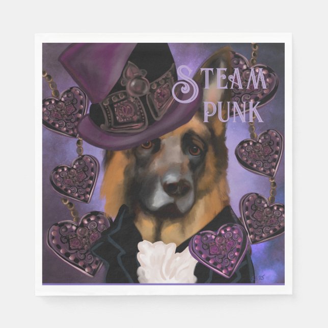 Guardanapo De Papel German shepherd Steampunk (Frente)