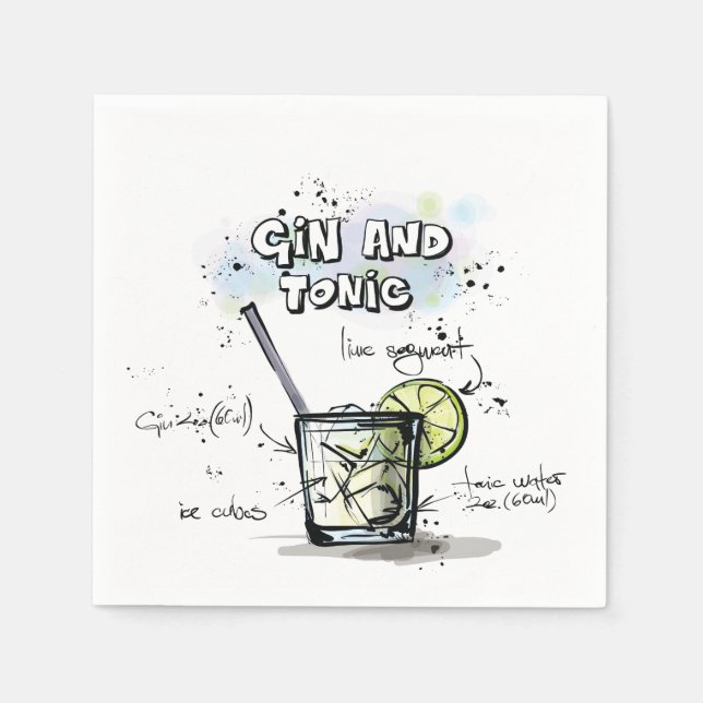 Guardanapo De Papel Gin e Tonic Drink Recipiente Cocktail Napkin (Frente)