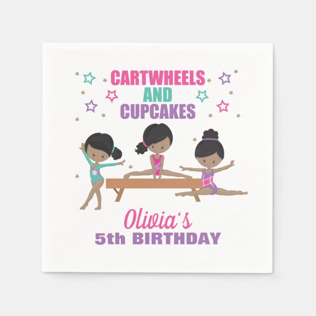 Guardanapo De Papel Ginástica Rosa Roxo Turquesa Menina Aniversário So (Frente)