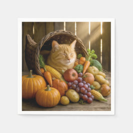 Guardanapo De Papel Ginger Cat In a Thanksgiving Cornucopia