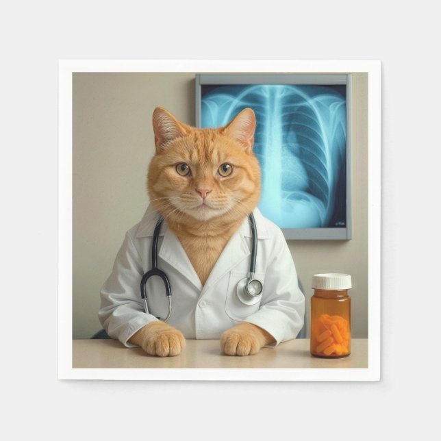 Guardanapo De Papel Ginger Cat Wearing a Doctor Lab Coat (Frente)