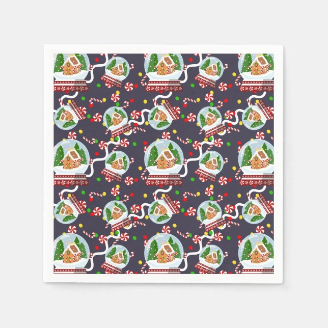 Guardanapo De Papel Gingerbread Snow Globes (Frente)