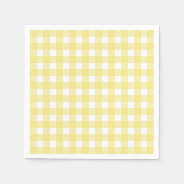 Guardanapo De Papel Gingham amarelo pálido e branco (Frente)
