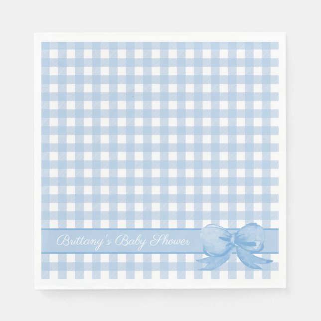 Guardanapo De Papel Gingham Azul com Chá de fraldas Arco Napkins (Frente)
