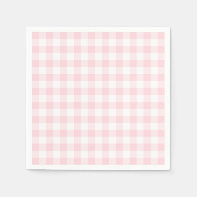 Guardanapo De Papel Gingham Branco e Rosa Pastel (Frente)