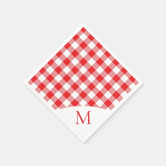Guardanapo De Papel Gingham Branco E Vermelho Monograma (Canto)