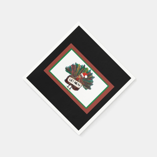 Guardanapo De Papel Gingham Christmas Engraçado Turquia Santa Hat Napk (Canto)