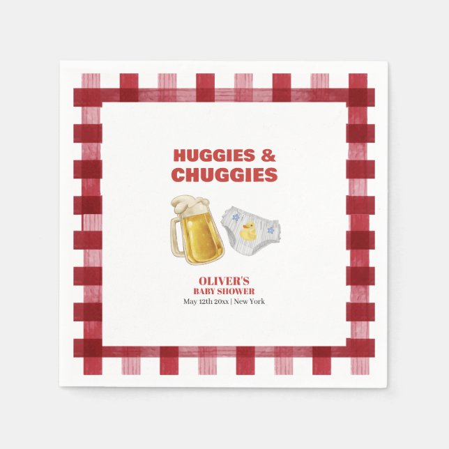 Guardanapo De Papel Gingham Huggies Chuggies Cerveja Fralda Chá de Beb (Frente)