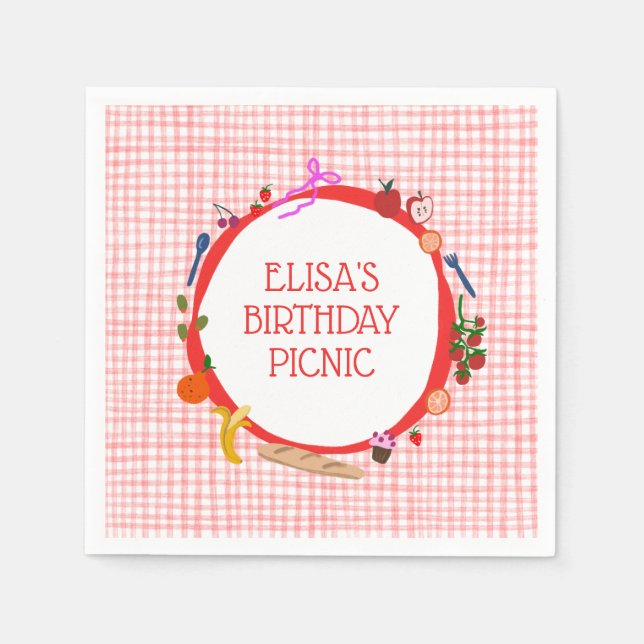 Guardanapo De Papel Gingham Picnic Modern Cute CUSTOM BIRTHDAY PARTY (Frente)