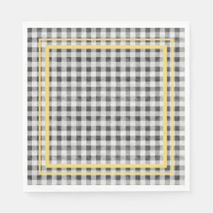 Guardanapo De Papel Gingham Piquenique Preto Branco E Amarelo