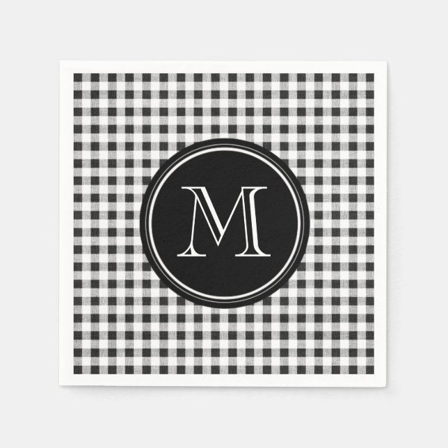 Guardanapo De Papel Gingham preto e branco, seu monograma (Frente)