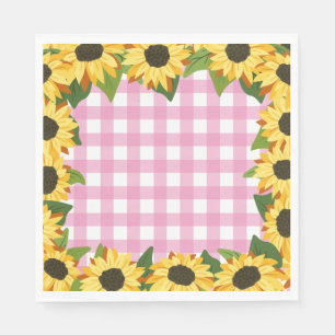Guardanapo De Papel Gingham Rosa & Girassóis