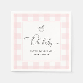 Guardanapo De Papel Gingham Rosa-Rosa-Rocco Oh Papel-Bebê Napkin