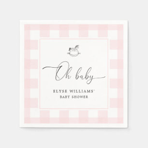 Guardanapo De Papel Gingham Rosa-Rosa-Rocco Oh Papel-Bebê Napkin