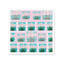 Gingham Tulip Cocktail Rosa Napkin