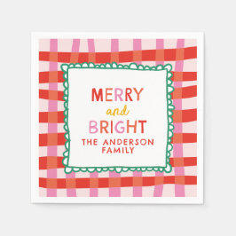 Guardanapo De Papel Gingham vermelho e rosa de Feriado Personalizado f