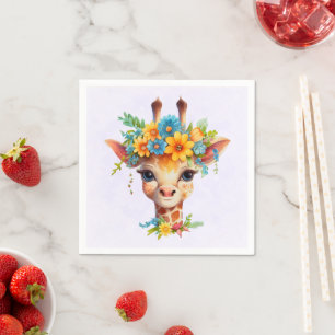 Guardanapo De Papel Girafa Bonita com Coroa Floral