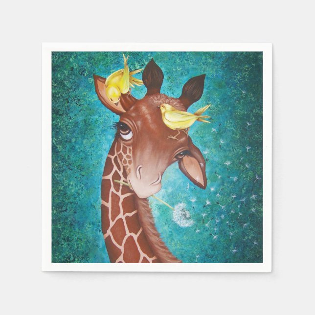 Guardanapo De Papel Girafa Bonita com Pássaros (Frente)