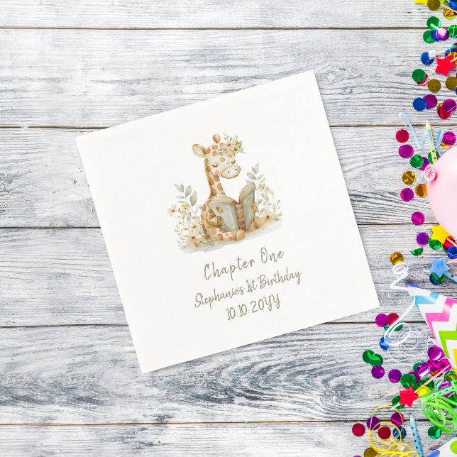Guardanapo De Papel Girafa com Livro Capítulo Um Festa de 1º Aniversár (Criador carregado)