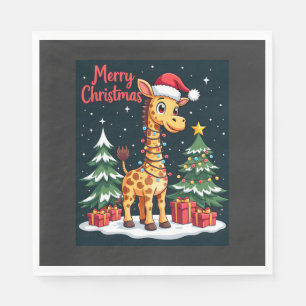 Guardanapo De Papel Girafa Feliz Iluminação da Árvore de Natal Santa G