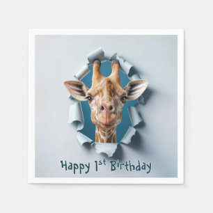 Guardanapo De Papel Girafa primeiro aniversario a espreitar através de