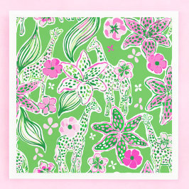 Guardanapo De Papel Girafa Verde Préppy Floral Lily Festa