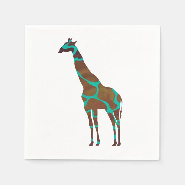 Guardanapo De Papel Giraffe Brown e Teal Silhouette (Frente)