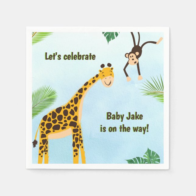 Guardanapo De Papel Giraffe & Monkey Safari ou Zoo Party Animal (Frente)