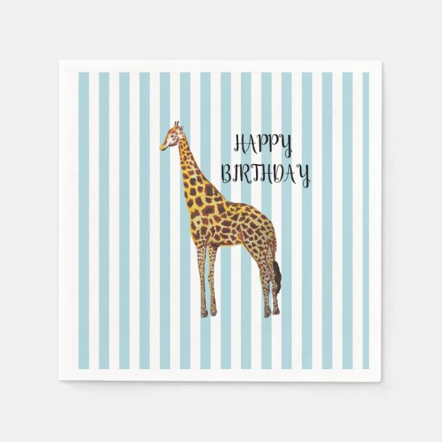 Guardanapo De Papel Giraffe Safari Blue Stripe Birthday Party  (Frente)