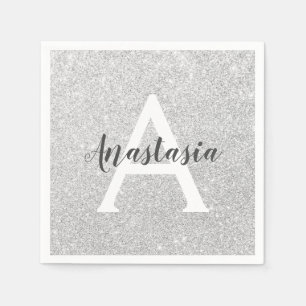 Guardanapo De Papel Girar Glam Silver Glitter Desencadeia Nome do Mono