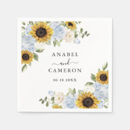 Guardanapo De Papel Girasóis Azul Empoeirado Floral Verdura Personaliz