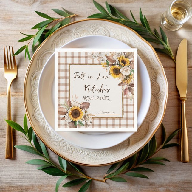 Guardanapo De Papel Girassóis do país do amor chá de noiva (Fall in love sunflowers country bridal shower monogrammed napkins sunflower personalized table decor)