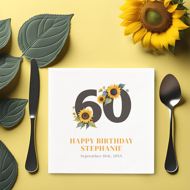 Guardanapo De Papel Girassol Elegante 60º Aniversário Napkins (🌻 Rustic Sophistication: 60th Birthday Sunflower Napkins! 🌼)