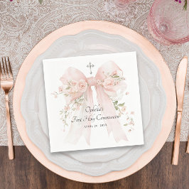 Guardanapo De Papel Girl's First Communion Pink Floral Bow
