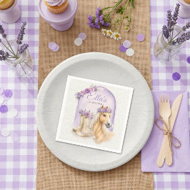 Guardanapo De Papel Girls Purple Floral Horse Birthday Napkins