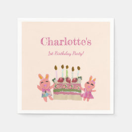 Guardanapo De Papel Girly Berry Sweet Bunnies Festa de Aniversário de 